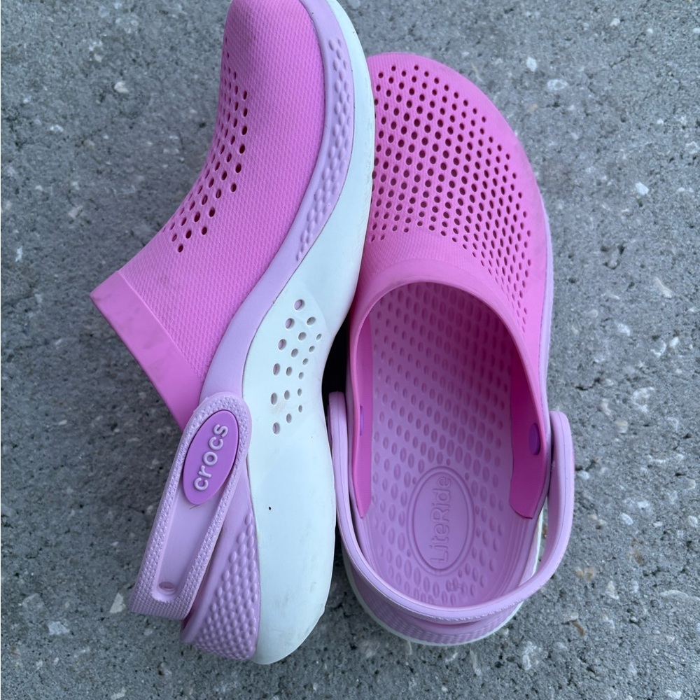 CROCS Pink and White Perforated Clogs